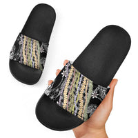Black Palaka Hawaii Leis Slide Sandals Hawaiian-plaid Elegant Tropical Vibes - Polynesian Pride