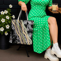 Black Palaka Hawaii Leis Tote Bag Hawaiian-plaid Elegant Tropical Vibes - Polynesian Pride