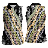 Black Palaka Hawaii Leis Women Sleeveless Polo Shirt Hawaiian-plaid Elegant Tropical Vibes - Polynesian Pride