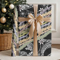 Black Palaka Hawaii Leis Wrapping Paper Hawaiian-plaid Elegant Tropical Vibes - Polynesian Pride