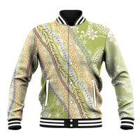 Green Palaka Hawaii Leis Baseball Jacket Hawaiian-plaid Elegant Tropical Vibes - Polynesian Pride