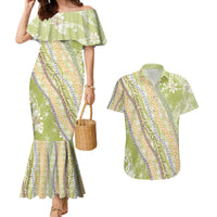 Green Palaka Hawaii Leis Couples Matching Mermaid Dress and Hawaiian Shirt Hawaiian-plaid Elegant Tropical Vibes - Polynesian Pride