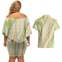 Green Palaka Hawaii Leis Couples Matching Off Shoulder Short Dress and Hawaiian Shirt Hawaiian-plaid Elegant Tropical Vibes LT14 - Polynesian Pride