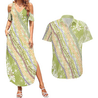 Green Palaka Hawaii Leis Couples Matching Summer Maxi Dress and Hawaiian Shirt Hawaiian-plaid Elegant Tropical Vibes - Polynesian Pride