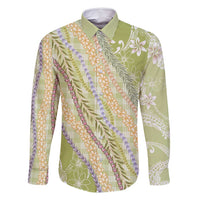 Green Palaka Hawaii Leis Family Matching Long Sleeve Bodycon Dress and Hawaiian Shirt Hawaiian-plaid Elegant Tropical Vibes LT14 Dad's Shirt - Long Sleeve Green - Polynesian Pride
