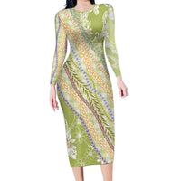 Green Palaka Hawaii Leis Family Matching Long Sleeve Bodycon Dress and Hawaiian Shirt Hawaiian-plaid Elegant Tropical Vibes LT14 Mom's Dress Green - Polynesian Pride