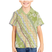 Green Palaka Hawaii Leis Family Matching Mermaid Dress and Hawaiian Shirt Hawaiian-plaid Elegant Tropical Vibes LT14 Son's Shirt Green - Polynesian Pride