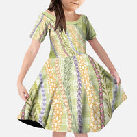Green Palaka Hawaii Leis Family Matching Off The Shoulder Long Sleeve Dress and Hawaiian Shirt Hawaiian-plaid Elegant Tropical Vibes LT14 Daughter's Dress Green - Polynesian Pride