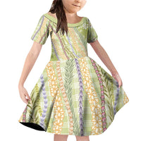 Green Palaka Hawaii Leis Family Matching Off Shoulder Short Dress and Hawaiian Shirt Hawaiian-plaid Elegant Tropical Vibes LT14 Daughter's Dress Green - Polynesian Pride