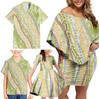 Green Palaka Hawaii Leis Family Matching Off Shoulder Short Dress and Hawaiian Shirt Hawaiian-plaid Elegant Tropical Vibes LT14 - Polynesian Pride