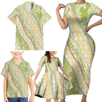 Green Palaka Hawaii Leis Family Matching Short Sleeve Bodycon Dress and Hawaiian Shirt Hawaiian-plaid Elegant Tropical Vibes LT14 - Polynesian Pride