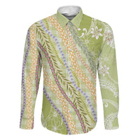 Green Palaka Hawaii Leis Family Matching Short Sleeve Bodycon Dress and Hawaiian Shirt Hawaiian-plaid Elegant Tropical Vibes LT14 Dad's Shirt - Long Sleeve Green - Polynesian Pride