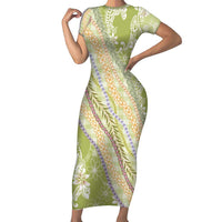 Green Palaka Hawaii Leis Family Matching Short Sleeve Bodycon Dress and Hawaiian Shirt Hawaiian-plaid Elegant Tropical Vibes LT14 Mom's Dress Green - Polynesian Pride