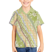 Green Palaka Hawaii Leis Kid Hawaiian Shirt Hawaiian-plaid Elegant Tropical Vibes - Polynesian Pride