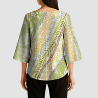 Green Palaka Hawaii Leis Kimono Sleeve Blouse Hawaiian-plaid Elegant Tropical Vibes - Polynesian Pride
