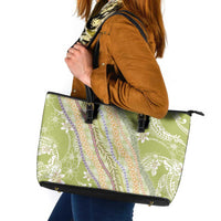 Green Palaka Hawaii Leis Leather Tote Bag Hawaiian-plaid Elegant Tropical Vibes - Polynesian Pride