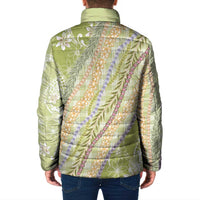 Green Palaka Hawaii Leis Padded Jacket Hawaiian-plaid Elegant Tropical Vibes - Polynesian Pride