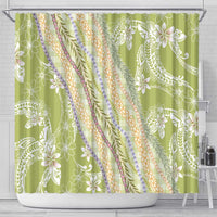 Green Palaka Hawaii Leis Shower Curtain Hawaiian-plaid Elegant Tropical Vibes - Polynesian Pride