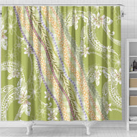 Green Palaka Hawaii Leis Shower Curtain Hawaiian-plaid Elegant Tropical Vibes - Polynesian Pride