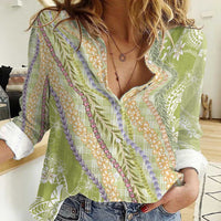 Green Palaka Hawaii Leis Women Casual Shirt Hawaiian-plaid Elegant Tropical Vibes - Polynesian Pride