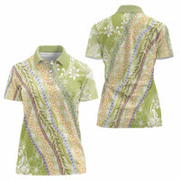 Green Palaka Hawaii Leis Women Polo Shirt Hawaiian-plaid Elegant Tropical Vibes - Polynesian Pride