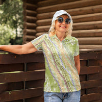 Green Palaka Hawaii Leis Women Polo Shirt Hawaiian-plaid Elegant Tropical Vibes - Polynesian Pride