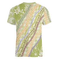 Green Palaka Hawaii Leis Women V-Neck T-Shirt Hawaiian-plaid Elegant Tropical Vibes - Polynesian Pride