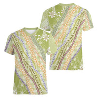 Green Palaka Hawaii Leis Women V-Neck T-Shirt Hawaiian-plaid Elegant Tropical Vibes - Polynesian Pride