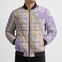 Purple Palaka Hawaii Leis Bomber Puffer Jacket Hawaiian-plaid Elegant Tropical Vibes - Polynesian Pride