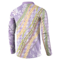 Purple Palaka Hawaii Leis Button Sweatshirt Hawaiian-plaid Elegant Tropical Vibes - Polynesian Pride