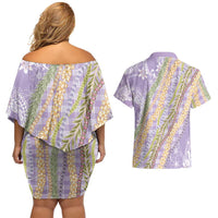 Purple Palaka Hawaii Leis Couples Matching Off Shoulder Short Dress and Hawaiian Shirt Hawaiian-plaid Elegant Tropical Vibes LT14 - Polynesian Pride