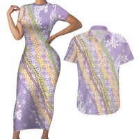 Purple Palaka Hawaii Leis Couples Matching Short Sleeve Bodycon Dress and Hawaiian Shirt Hawaiian-plaid Elegant Tropical Vibes LT14 Purple - Polynesian Pride