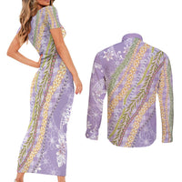 Purple Palaka Hawaii Leis Couples Matching Short Sleeve Bodycon Dress and Long Sleeve Button Shirt Hawaiian-plaid Elegant Tropical Vibes LT14 - Polynesian Pride