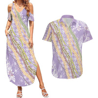 Purple Palaka Hawaii Leis Couples Matching Summer Maxi Dress and Hawaiian Shirt Hawaiian-plaid Elegant Tropical Vibes LT14 Purple - Polynesian Pride