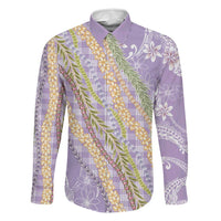 Purple Palaka Hawaii Leis Family Matching Off The Shoulder Long Sleeve Dress and Hawaiian Shirt Hawaiian-plaid Elegant Tropical Vibes LT14 Dad's Shirt - Long Sleeve Purple - Polynesian Pride