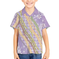 Purple Palaka Hawaii Leis Family Matching Off The Shoulder Long Sleeve Dress and Hawaiian Shirt Hawaiian-plaid Elegant Tropical Vibes LT14 Son's Shirt Purple - Polynesian Pride