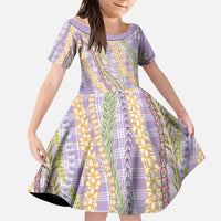 Purple Palaka Hawaii Leis Family Matching Off Shoulder Maxi Dress and Hawaiian Shirt Hawaiian-plaid Elegant Tropical Vibes LT14 Daughter's Dress Purple - Polynesian Pride