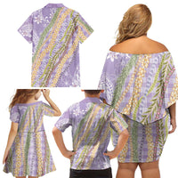 Purple Palaka Hawaii Leis Family Matching Off Shoulder Short Dress and Hawaiian Shirt Hawaiian-plaid Elegant Tropical Vibes LT14 - Polynesian Pride