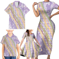 Purple Palaka Hawaii Leis Family Matching Short Sleeve Bodycon Dress and Hawaiian Shirt Hawaiian-plaid Elegant Tropical Vibes LT14 - Polynesian Pride