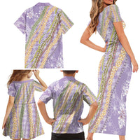 Purple Palaka Hawaii Leis Family Matching Short Sleeve Bodycon Dress and Hawaiian Shirt Hawaiian-plaid Elegant Tropical Vibes LT14 - Polynesian Pride