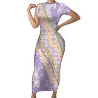 Purple Palaka Hawaii Leis Family Matching Short Sleeve Bodycon Dress and Hawaiian Shirt Hawaiian-plaid Elegant Tropical Vibes LT14 Mom's Dress Purple - Polynesian Pride