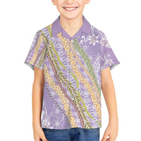 Purple Palaka Hawaii Leis Family Matching Short Sleeve Bodycon Dress and Hawaiian Shirt Hawaiian-plaid Elegant Tropical Vibes LT14 Son's Shirt Purple - Polynesian Pride