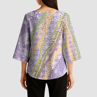 Purple Palaka Hawaii Leis Kimono Sleeve Blouse Hawaiian-plaid Elegant Tropical Vibes - Polynesian Pride