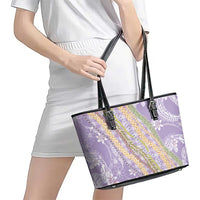 Purple Palaka Hawaii Leis Leather Tote Bag Hawaiian-plaid Elegant Tropical Vibes - Polynesian Pride