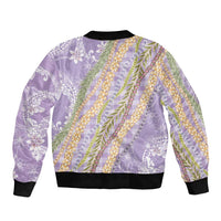 Purple Palaka Hawaii Leis Sleeve Zip Bomber Jacket Hawaiian-plaid Elegant Tropical Vibes - Polynesian Pride