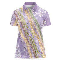 Purple Palaka Hawaii Leis Women Polo Shirt Hawaiian-plaid Elegant Tropical Vibes - Polynesian Pride
