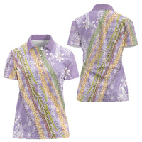 Purple Palaka Hawaii Leis Women Polo Shirt Hawaiian-plaid Elegant Tropical Vibes - Polynesian Pride
