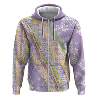 Purple Palaka Hawaii Leis Zip Hoodie Hawaiian-plaid Elegant Tropical Vibes - Polynesian Pride