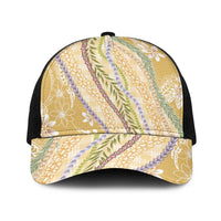 Yellow Palaka Hawaii Leis Baseball Net Cap Hawaiian-plaid Elegant Tropical Vibes - Polynesian Pride