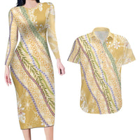 Yellow Palaka Hawaii Leis Couples Matching Long Sleeve Bodycon Dress and Hawaiian Shirt Hawaiian-plaid Elegant Tropical Vibes LT14 Yellow - Polynesian Pride